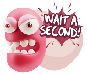 3d Rendering Angry Character Emoji saying Wait a Second with Col