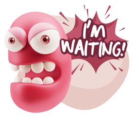 3d Rendering Angry Character Emoji saying I'm Waiting with Color