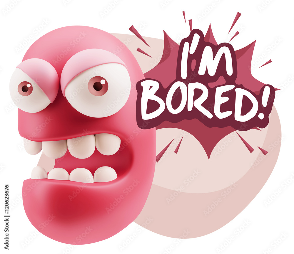 Fototapete 3d Rendering Angry Character Emoji saying I'm Bored with Colorfu