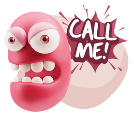3d Rendering Angry Character Emoji saying Call me with Colorful
