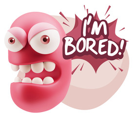 3d Rendering Angry Character Emoji saying I'm Bored with Colorfu
