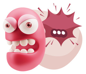 3d Rendering Angry Character Emoji saying … with Colorful Spee