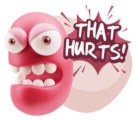 3d Rendering Angry Character Emoji saying That Hurts with Colorf
