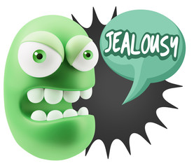 3d Rendering Angry Character Emoji saying Jealousy with Colorful