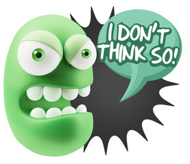 3d Rendering Angry Character Emoji saying I Don't Think So with