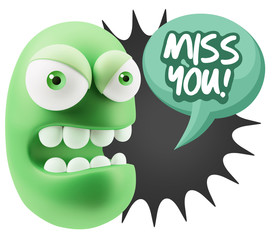 3d Rendering Angry Character Emoji saying Miss You with Colorful