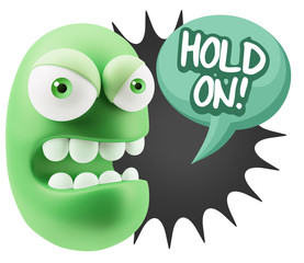 3d Rendering Angry Character Emoji saying Hold On with Colorful