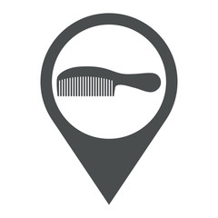 Icono plano localizacion peine con mango curvo gris