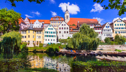 Beautiful romanric medieval town Tubingen, Germany - obrazy, fototapety, plakaty