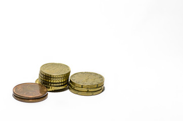 grupo de monedas de 5 , 10 y 20 céntimos de euro