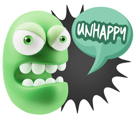 3d Rendering Angry Character Emoji saying Unhappy with Colorful