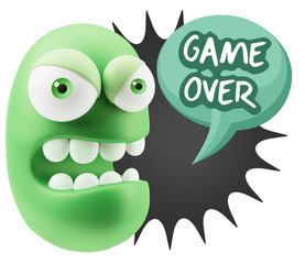 3d Rendering Angry Character Emoji saying Game Over with Colorfu