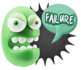 3d Rendering Angry Character Emoji saying Failure with Colorful