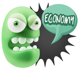 3d Rendering Angry Character Emoji saying Economy with Colorful