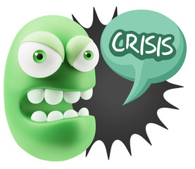 3d Rendering Angry Character Emoji saying Crisis with Colorful S