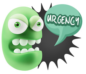 3d Rendering Angry Character Emoji saying Urgency with Colorful