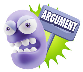 3d Rendering Angry Character Emoji saying Argument with Colorful