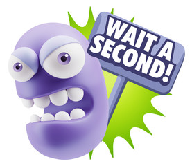 3d Rendering Angry Character Emoji saying Wait a Second with Col