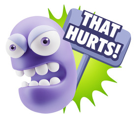3d Rendering Angry Character Emoji saying That Hurts with Colorf
