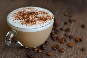 Warm drink - with kofem latte, milk and cinnamon 