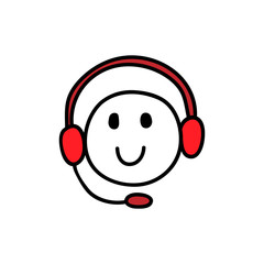 Webinar icon. Symbol of happy listening person with headphones. Smiling face