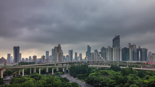 day shanghai famous sidewalk cloudy day road junction panorama 4k time lapse china
