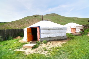  The ger camp in a large meadow at Ulaanbaatar , Mongolia
