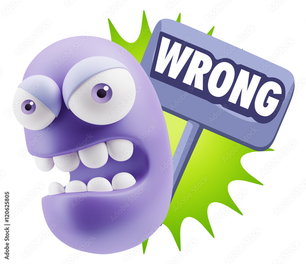Poster 3d rendering angry character emoji saying wrong with colorful sp