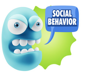 3d Rendering Angry Character Emoji saying Social Behavior with C