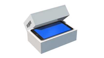 Modern mobile phone in the packaging - unboxing - 3D rendering