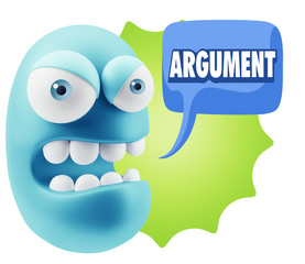 3d Rendering Angry Character Emoji saying Argument with Colorful