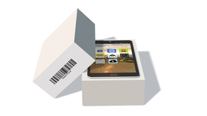 Modern mobile phone in the packaging - unboxing - 3D rendering