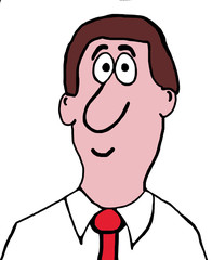 Close-up, color, business illustration of smiling businessman wearing red necktie.