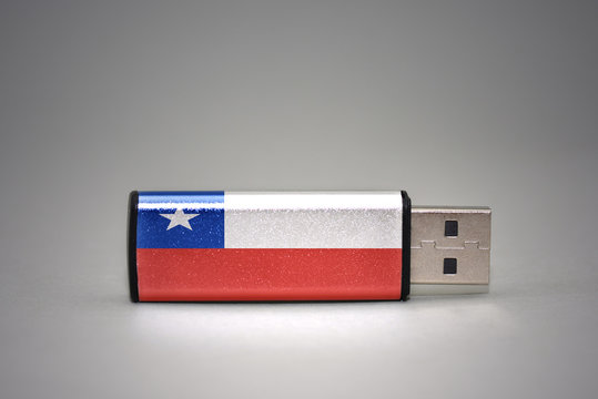 usb flash drive with the national flag of chile on gray background.