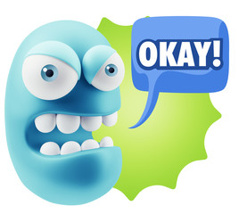 3d Rendering Angry Character Emoji saying Okay with Colorful Spe