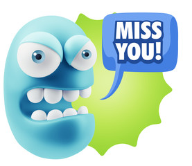 3d Rendering Angry Character Emoji saying Miss You with Colorful