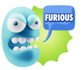 Obraz premium 3d Rendering Angry Character Emoji saying Furious with Colorful
