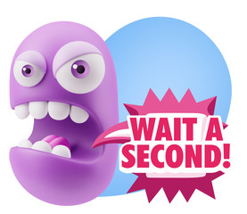 3d Rendering Angry Character Emoji saying Wait a Second with Col