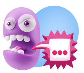 3d Rendering Angry Character Emoji saying … with Colorful Spee