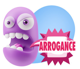 3d Rendering Angry Character Emoji saying Arrogance with Colorfu