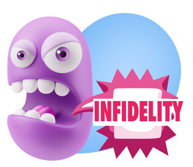 3d Rendering Angry Character Emoji saying Infidelity with Colorf