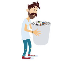 Man Holding Recycle Bin Vector Illustration