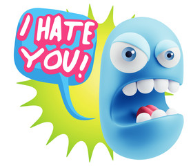 3d Rendering Angry Character Emoji saying I Hate you with Colorf