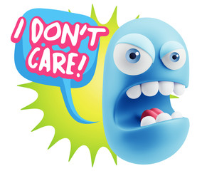 3d Rendering Angry Character Emoji saying I Don't Care with Colo