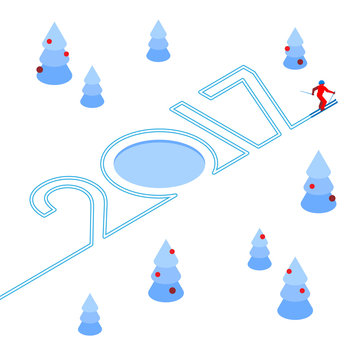 New Year 2017 concept - skier write numbers in the snow