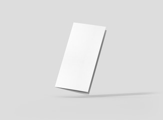 Photorealistic Trifold Brochure Mockup, closed frontside, on light grey background. 3D illustration. High Resolution Texture. Mockup template ready for your design. 