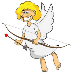 Obraz premium Funny cartoon cupid. Illustration cartoon of cute cupid with bow and arrow. Illustration of a Valentine's Day.
