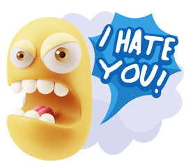 3d Rendering Angry Character Emoji saying I Hate you with Colorf