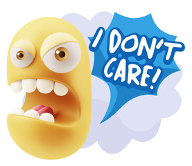 3d Rendering Angry Character Emoji saying I Don't Care with Colo