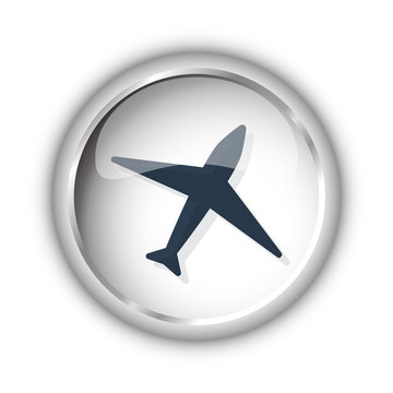 Web button with black Airplane icon on white background